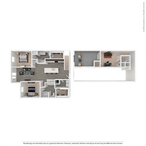 Floor plan for 2 beds, 2 baths, 1525 sqft